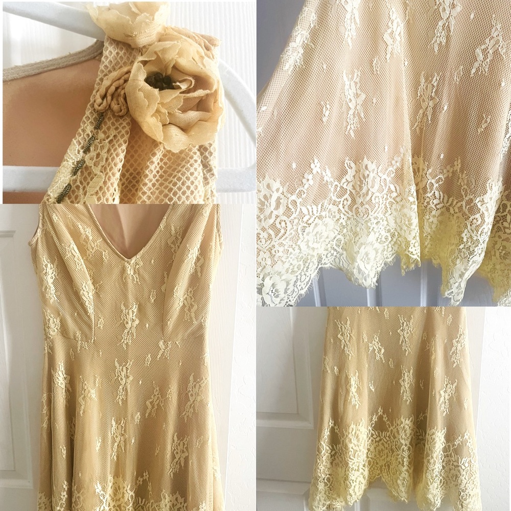 VINTAGE Buttercup & Nude Lace Dress